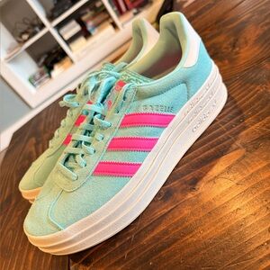Adidas Gazelle Bold Platform Sneakers - Flash Aqua / Lucid Pink - Size 10.5